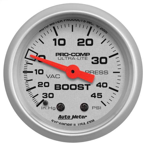 AutoMeter - Autometer GAUGE; VAC/BOOST; 2 1/16in.; 30INHG-45PSI; MECHANICAL; ULTRA-LITE | 4308