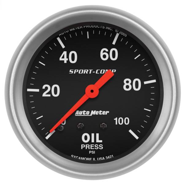 AutoMeter - Autometer GAUGE; OIL PRESSURE; 2 5/8in.; 100PSI; MECHANICAL; SPORT-COMP | 3421