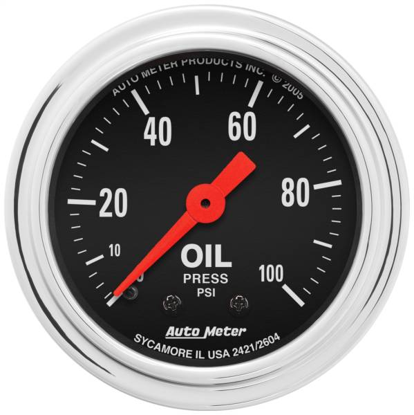 AutoMeter - Autometer GAUGE; OIL PRESSURE; 2 1/16in.; 100PSI; MECHANICAL; TRADITIONAL CHROME | 2421