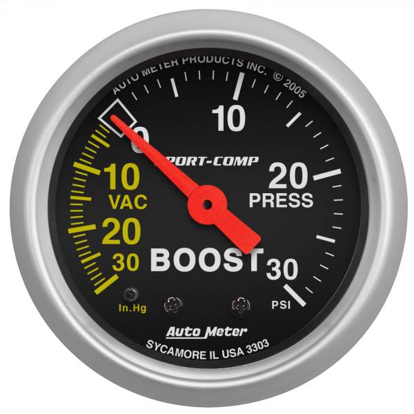 AutoMeter - Autometer GAUGE; VAC/BOOST; 2 1/16in.; 30INHG-30PSI; MECHANICAL; SPORT-COMP | 3303