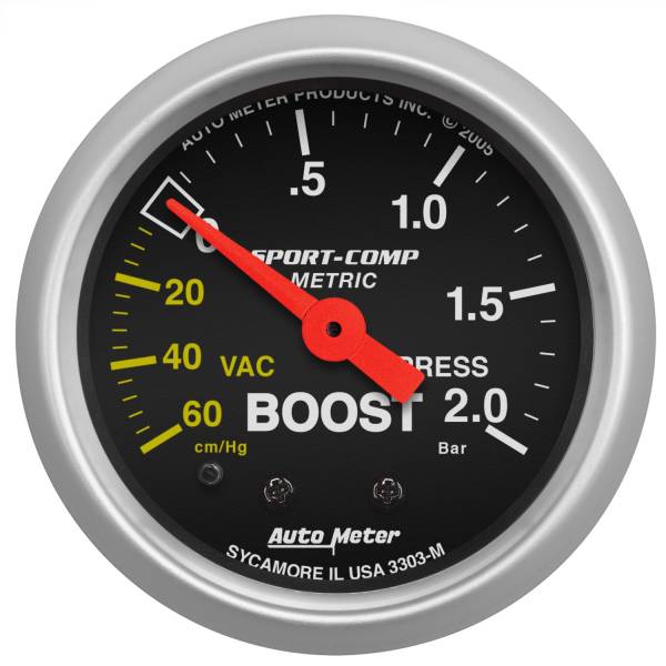 AutoMeter - Autometer GAUGE; VAC/BOOST; 2 1/16in.; 60CMHG-2.0BAR; MECHANICAL; SPORT-COMP | 3303-M