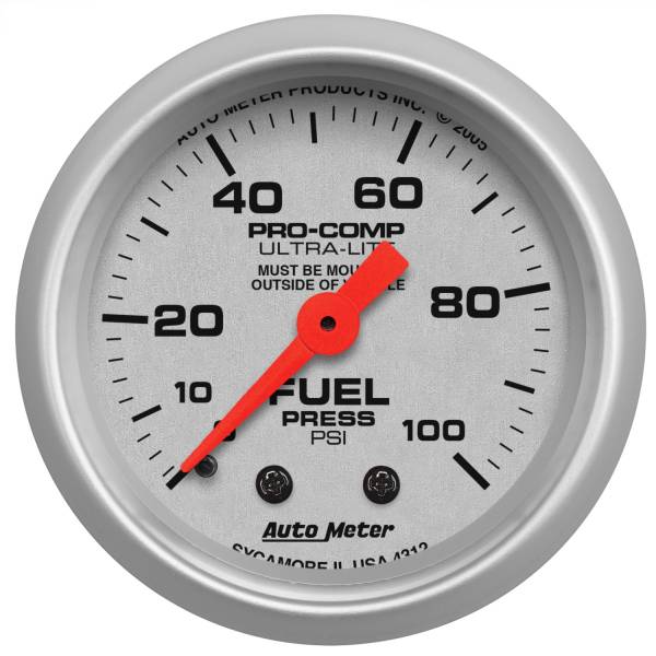 AutoMeter - Autometer GAUGE; FUEL PRESSURE; 2 1/16in.; 100PSI; MECHANICAL; ULTRA-LITE | 4312
