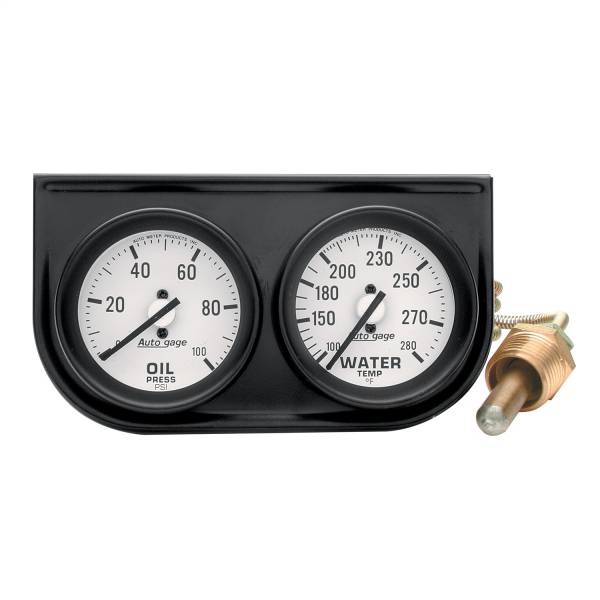 AutoMeter - Autometer GAUGE CONSOLE; OILP/WTMP; 2in.; 100PSI/280deg.F; WHT DIAL; BLK BZL; AUTOGAGE | 2326