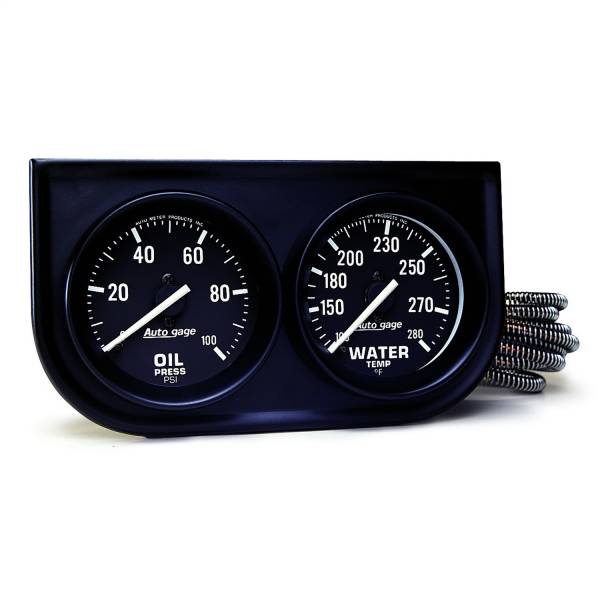 AutoMeter - Autometer GAUGE CONSOLE; OILP/WTMP; 2in.; 100PSI/280deg.F; BLK DIAL; BLK BZL; AUTOGAGE | 2392