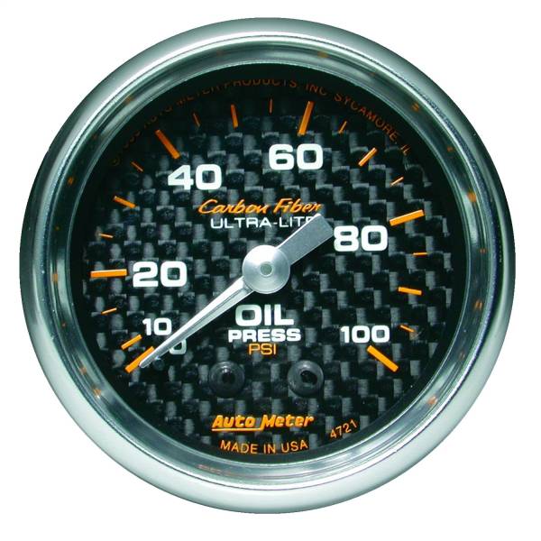 AutoMeter - Autometer GAUGE; OIL PRESSURE; 2 1/16in.; 100PSI; MECHANICAL; CARBON FIBER | 4721
