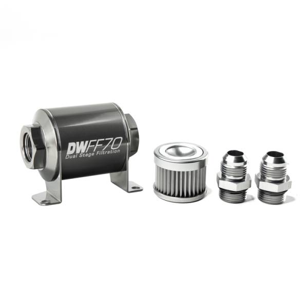 DeatschWerks - DeatschWerks Stainless Steel 10AN 10 Micron Universal Inline Fuel Filter Housing Kit (70mm)