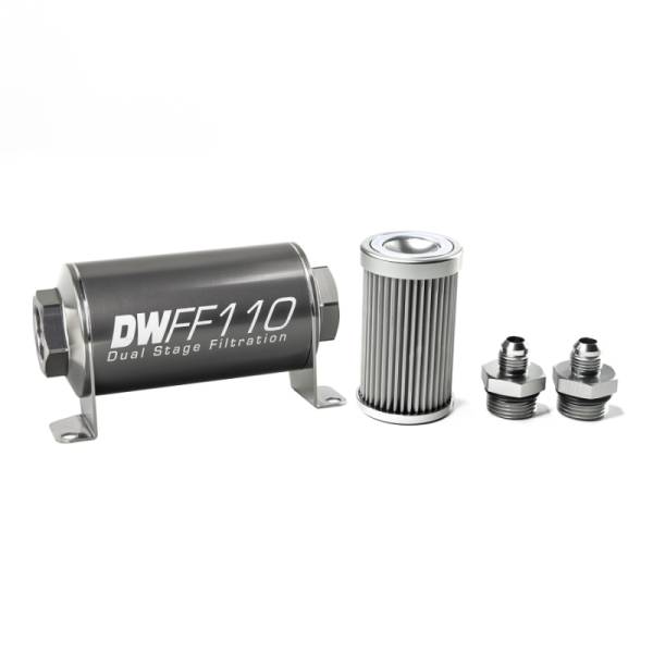 DeatschWerks - DeatschWerks Stainless Steel 6AN 10 Micron Universal Inline Fuel Filter Housing Kit (110mm)