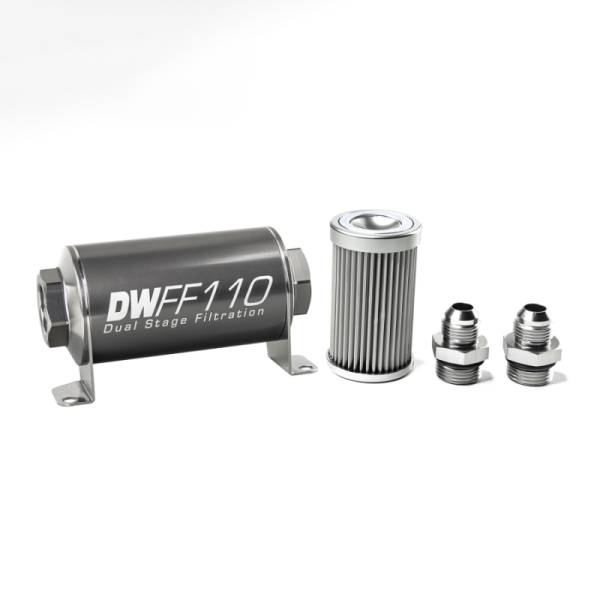 DeatschWerks - DeatschWerks Stainless Steel 8AN 10 Micron Universal Inline Fuel Filter Housing Kit (110mm)