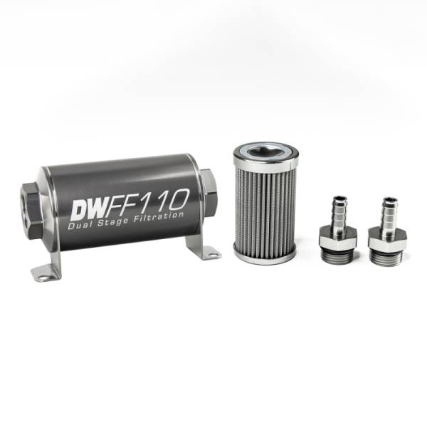 DeatschWerks - DeatschWerks Stainless Steel 3/8in 100 Micron Universal Inline Fuel Filter Housing Kit (110mm)