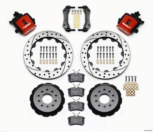 Wilwood - Wilwood Combination Parking Brake Rear Kit 12.88in Drilled Red Mustang 94-04