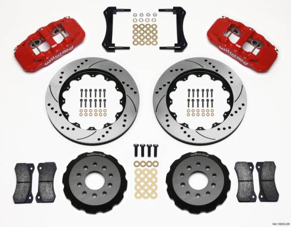 Wilwood - Wilwood AERO6 Front Hat Kit 14.00 Drilled Red 2005-2014 Mustang