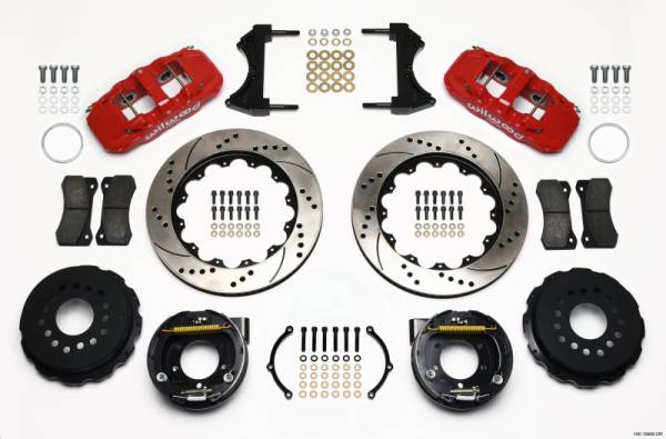 Wilwood - Wilwood AERO4 Rear P-Brake Kit 14.00in Drill Red 2005-2014 Mustang