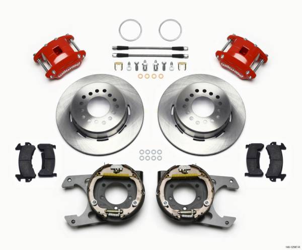 Wilwood - Wilwood D154 P/S Park Brake Kit Red Jeep Dana 35 2.56 Off 5-lug w/ lines