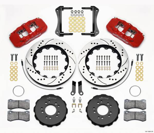 Wilwood - Wilwood AERO6 Front Hat Kit 14.00 Drilled Red 2005-2014 Mustang w/ BMR Suspn. w/Lines