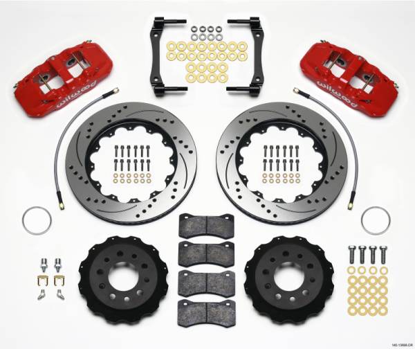 Wilwood - Wilwood AERO4 Rear Kit 14.25in Drilled Red 2014-Up Corvette C7 w/Lines