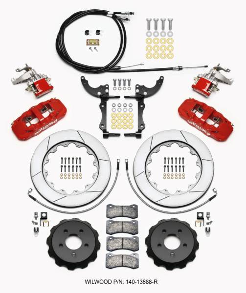 Wilwood - Wilwood AERO4 / MC4 Rear Kit 14.00 Red 2015-Up Mustang w/Lines & Cables