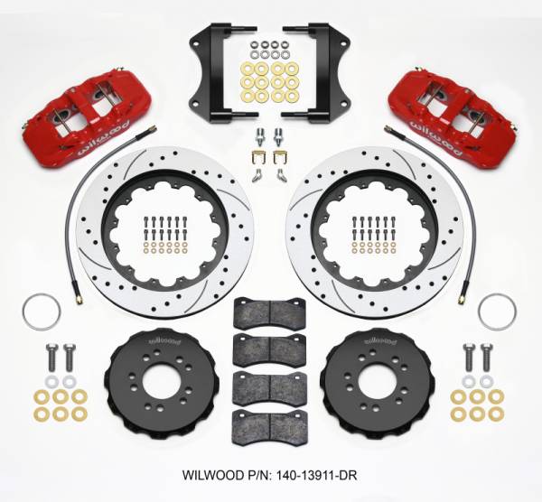 Wilwood - Wilwood AERO6 Front Hat Kit 15.00 Drilled Red 2014-up Corvette C7 w/Lines