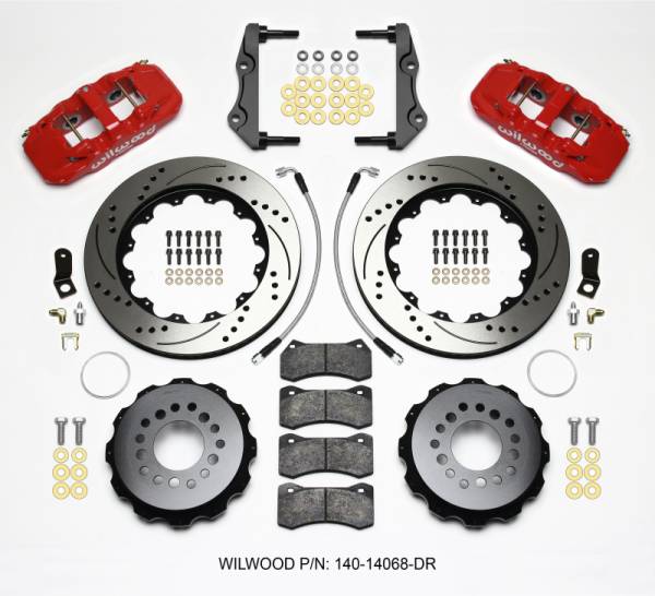 Wilwood - Wilwood AERO4 Rear Kit 14.25in Drilled Red 2014-Up Challenger w/Lines