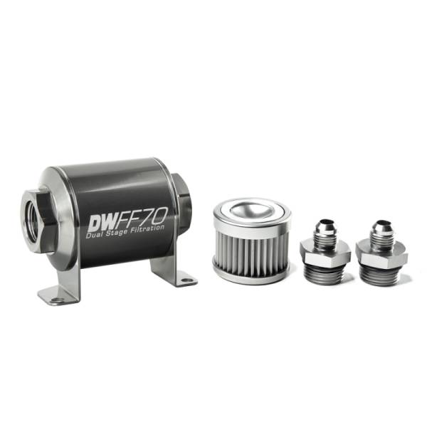 DeatschWerks - DeatschWerks Stainless Steel 6AN 10 Micron Universal Inline Fuel Filter Housing Kit (70mm)