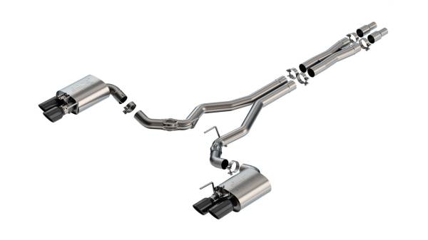 Borla - Borla Exhaust System, ATAK, Cat-Back, 2-1/2 in Diameter, 4 in Black Polished Tips, Stainless, Natural, Ford Coyote, Ford Mustang 2024, Kit