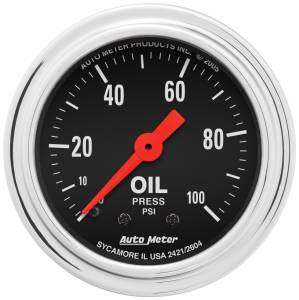Autometer GAUGE; OIL PRESSURE; 2 1/16in.; 100PSI; MECHANICAL; TRADITIONAL CHROME | 2421