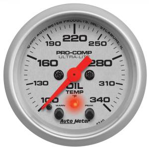 Autometer GAUGE; OIL TEMP; 2 1/16in.; 340deg.F; STEPPER MOTOR W/PEAK/WARN; ULTRA-LITE | 4340