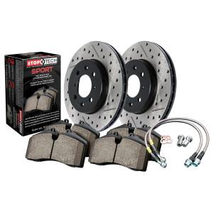 StopTech Sport Axle Pack; Slotted and Drilled; Rear Brake Kit with Brake lines | 978.58002R