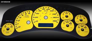 US Speedo Custom Gauge Face; KMH; Yellow; 1999-2002 Chevrolet/GMC Truck & SUV w/trans temp | CK100024K3