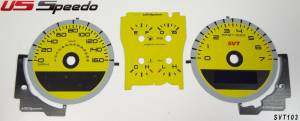 US Speedo Custom Gauge Face; KMH; Yellow; 2010-2012 Ford Mustang SVT | SVT113K