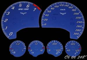 US Speedo Custom Gauge Face; KMH; Blue; 2005-2013 Chevrolet Corvette C6 | C60634K