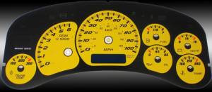 US Speedo Custom Gauge Face; MPH; Yellow; 1999-2002 Chevrolet/GMC Truck & SUV w/trans temp | CK1000243