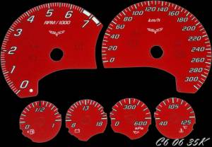 US Speedo Custom Gauge Face; KMH; Red; 2005-2013 Chevrolet Corvette C6 | C60635K