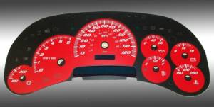 US Speedo Custom Gauge Face; MPH; Red; 2003-2005 Chevrolet/GMC Truck & SUV w/trans temp | SS1200545