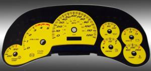 US Speedo Custom Gauge Face; MPH; Yellow; 2003-2005 Chevrolet/GMC Truck & SUV | SS120054D3