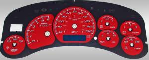 US Speedo Custom Gauge Face; MPH; Red; 1999-2002 Chevrolet/GMC Truck & SUV w/trans temp | CK1000245