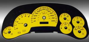 US Speedo Custom Gauge Face; MPH; Yellow; 2003-2005 Chevrolet/GMC Truck & SUV w/trans temp | SS1200543