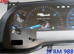 US Speedo Custom Gauge Face; MPH; B-Blue; 1998-2002 Dodge Ram Diesel | SSRM98B