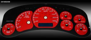US Speedo Custom Gauge Face; KMH; Red; 1999-2002 Chevrolet/GMC Truck & SUV w/trans temp | CK100024K5