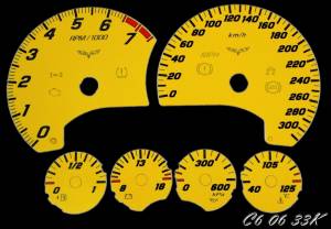 US Speedo Custom Gauge Face; KMH; Yellow; 2005-2013 Chevrolet Corvette C6 | C60633K