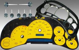 US Speedo Custom Gauge Face; KMH; Yellow; 2003-2005 Chevrolet/GMC Truck & SUV | PLT120053K3