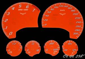 US Speedo Custom Gauge Face; KMH; Orange; 2005-2013 Chevrolet Corvette C6 | C60639K