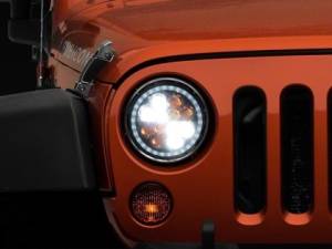 Raxiom - Raxiom 97-18 Jeep Wrangler TJ/JK Axial Spider LED Headlight w/ Amber DRL- Chrome Hsng (Clear Lens)